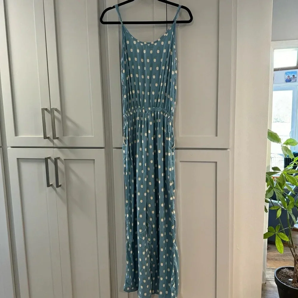 Skeno Jumpsuit Blue‎ and White Pineapple Print size Small